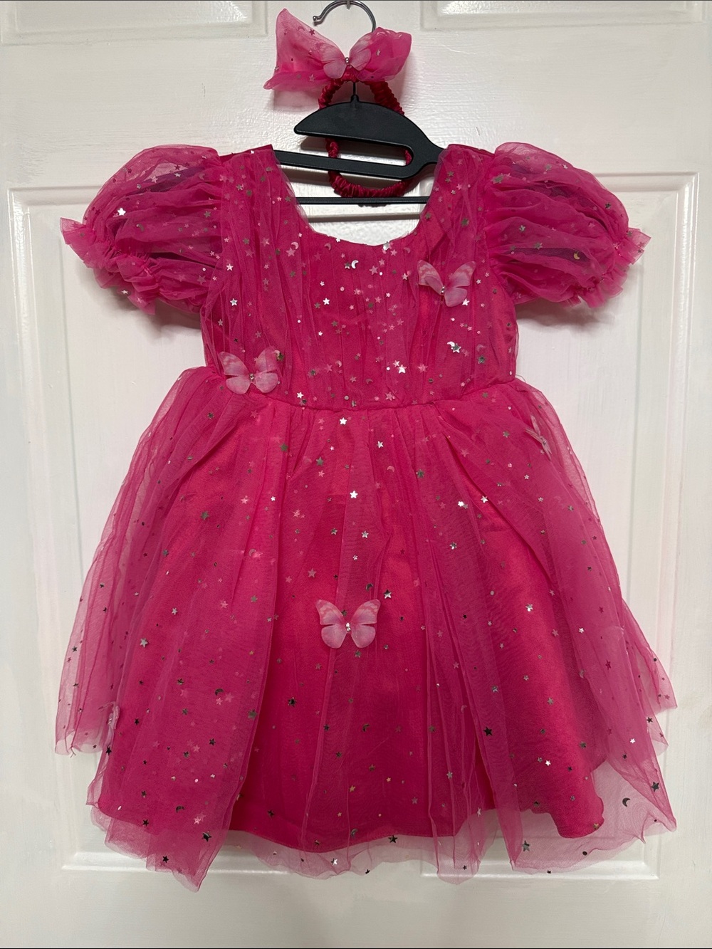 NWT Girls' 18-24 months Hot Pink Butterfly Tulle Fairy Dress with headband